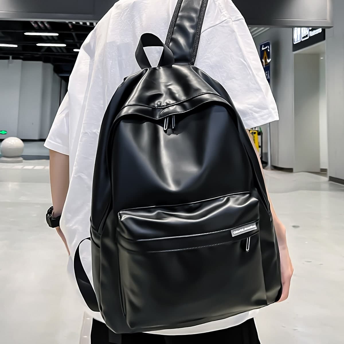 Sac Ã dos noir de style campus, simple et tendance, grande capacitÃ©, convient aux deux genres, peut contenir un ordinateur portable, sac Ã dos