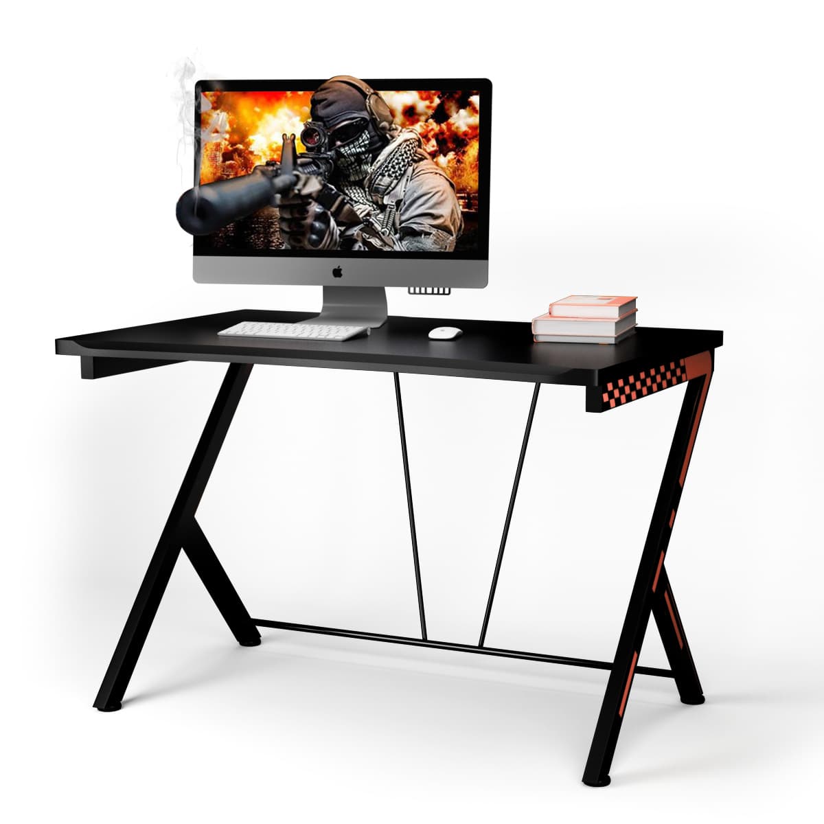 Costway3 en 1 Bureau Gaming 116X75X77 CM Cadre en Métal en Forme de R avec Repose-pieds Réglables Charge 80 KG Style Design