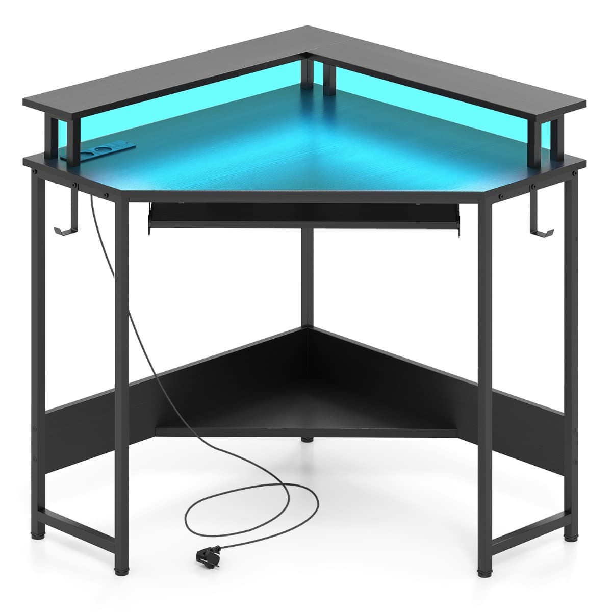 CostwayBureau d'Angle avec Station de Charge Bureau de Jeu avec LED Plateau pour Clavier et Support pour Écran Bureau d'Ordinateur Noir