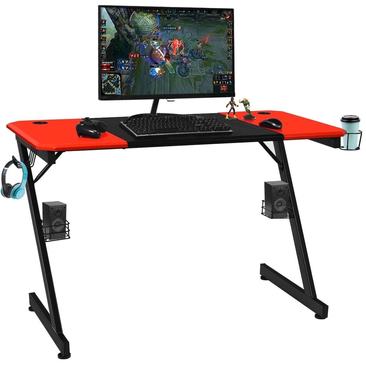 Bureau Gaming Porte-gobelet Crochet pour Ecouteurs Supports Audio Surface en Fibre de Carbone 120x60
