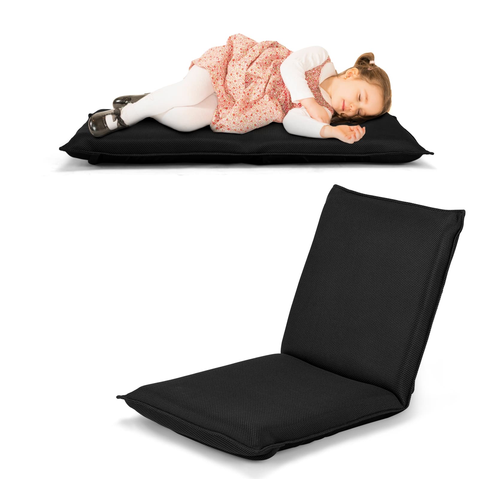 CostwayChaise de Sol Pliable Tatami Inclinable en 6 Position 44 x 54,5 x 53,5 CM Noir