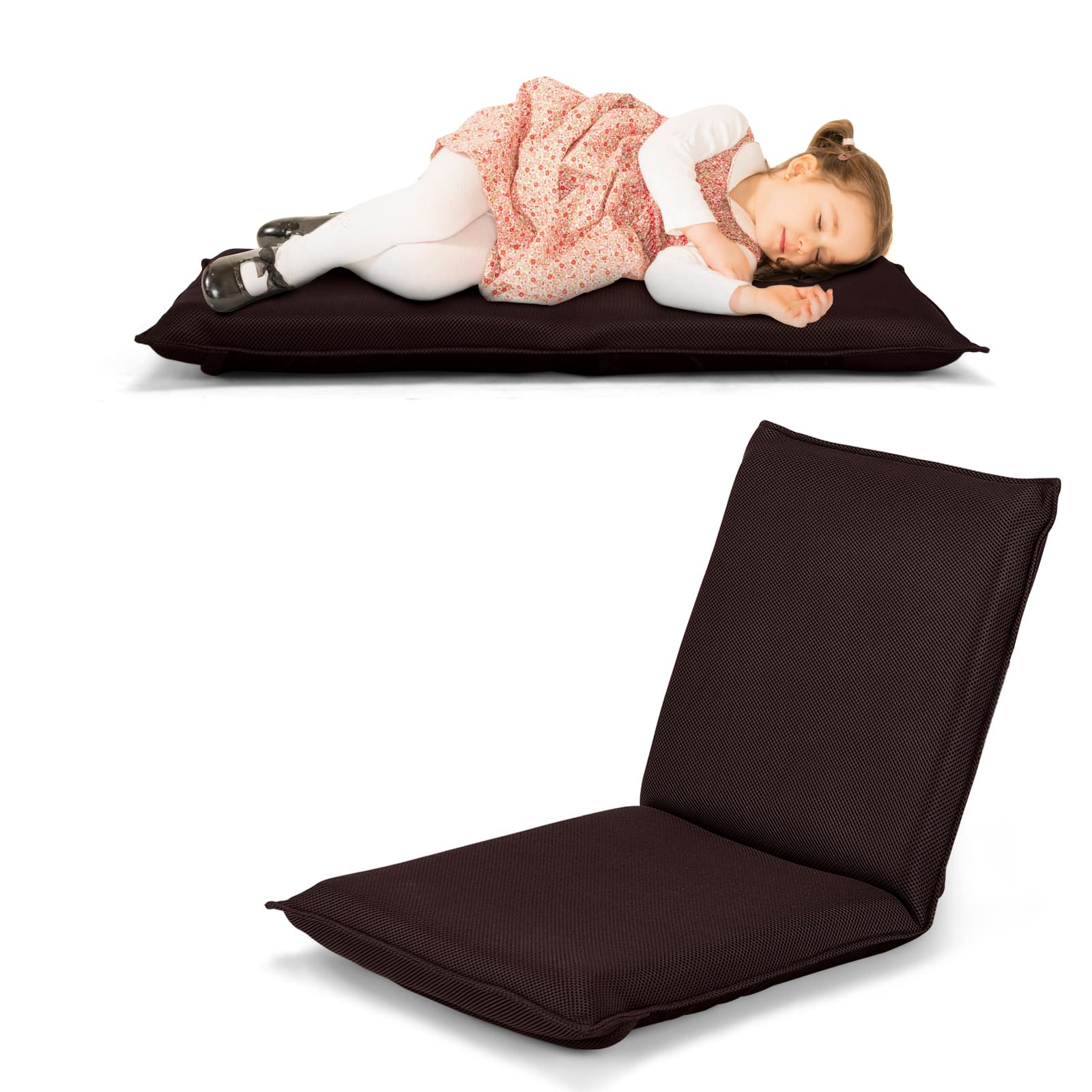 Chaise de Sol Pliable Tatami Inclinable en 6 Position 44 x 54,5 x 53,5 CM Café