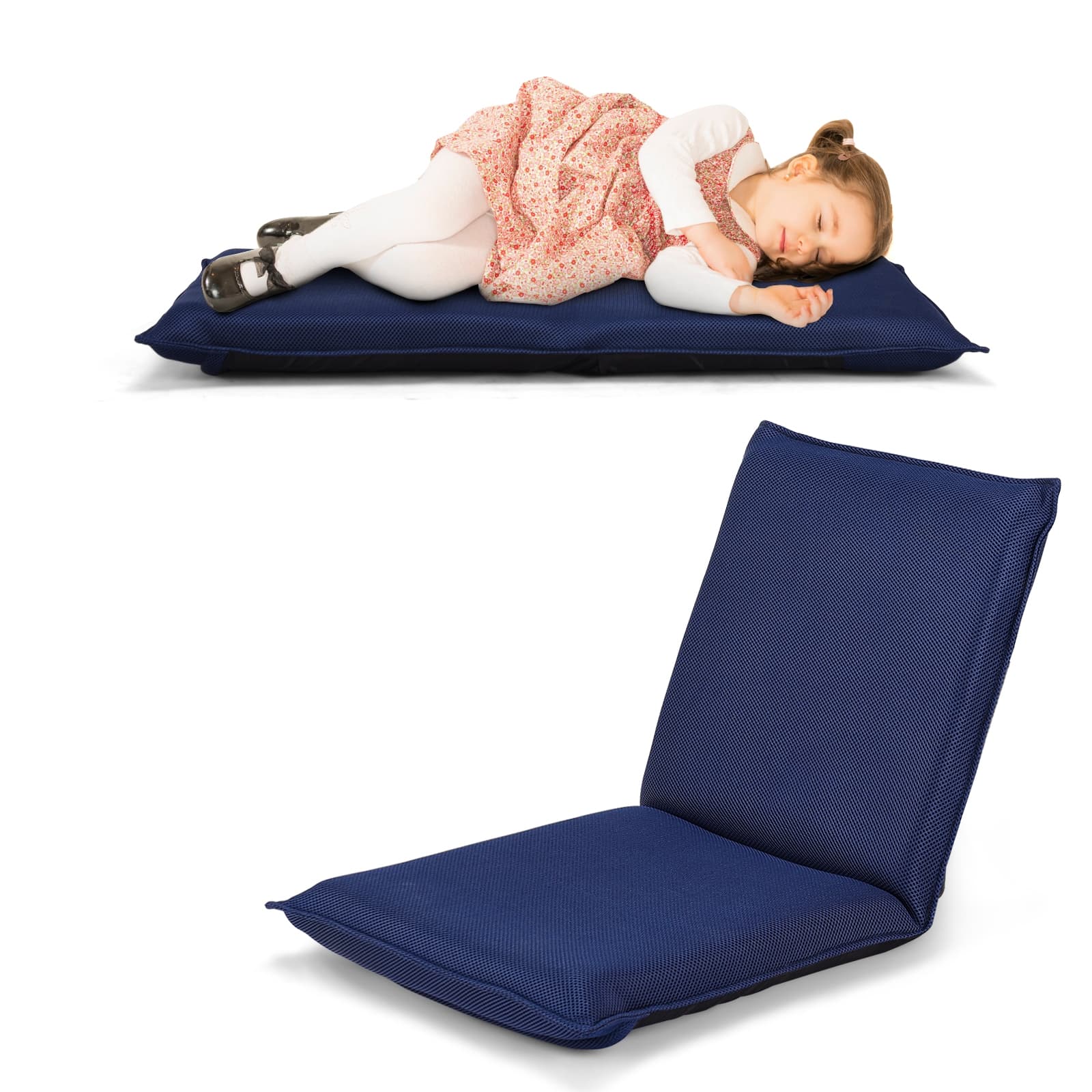 Chaise de Sol Pliable Tatami Inclinable en 6 Position 44 x 54,5 x 53,5 CM Bleu marine
