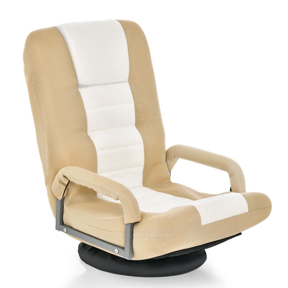 CostwayFauteuil Pliable de Sol avec Accoudoirs Dossier Réglable sur 5+2 Positions et Base Pivotante à 360° Cadre en Fer Robuste 6 Couleurs Café
