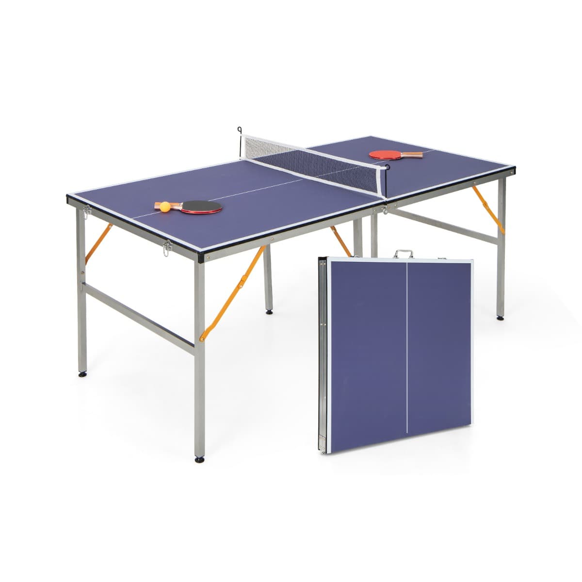 CostwayTable de Ping-Pong Pliable Peu Encombrante avec Filet Tennis de Table avec 2 Raquettes 3 Balle Pieds Réglables 180 x 90 x 76 cm
