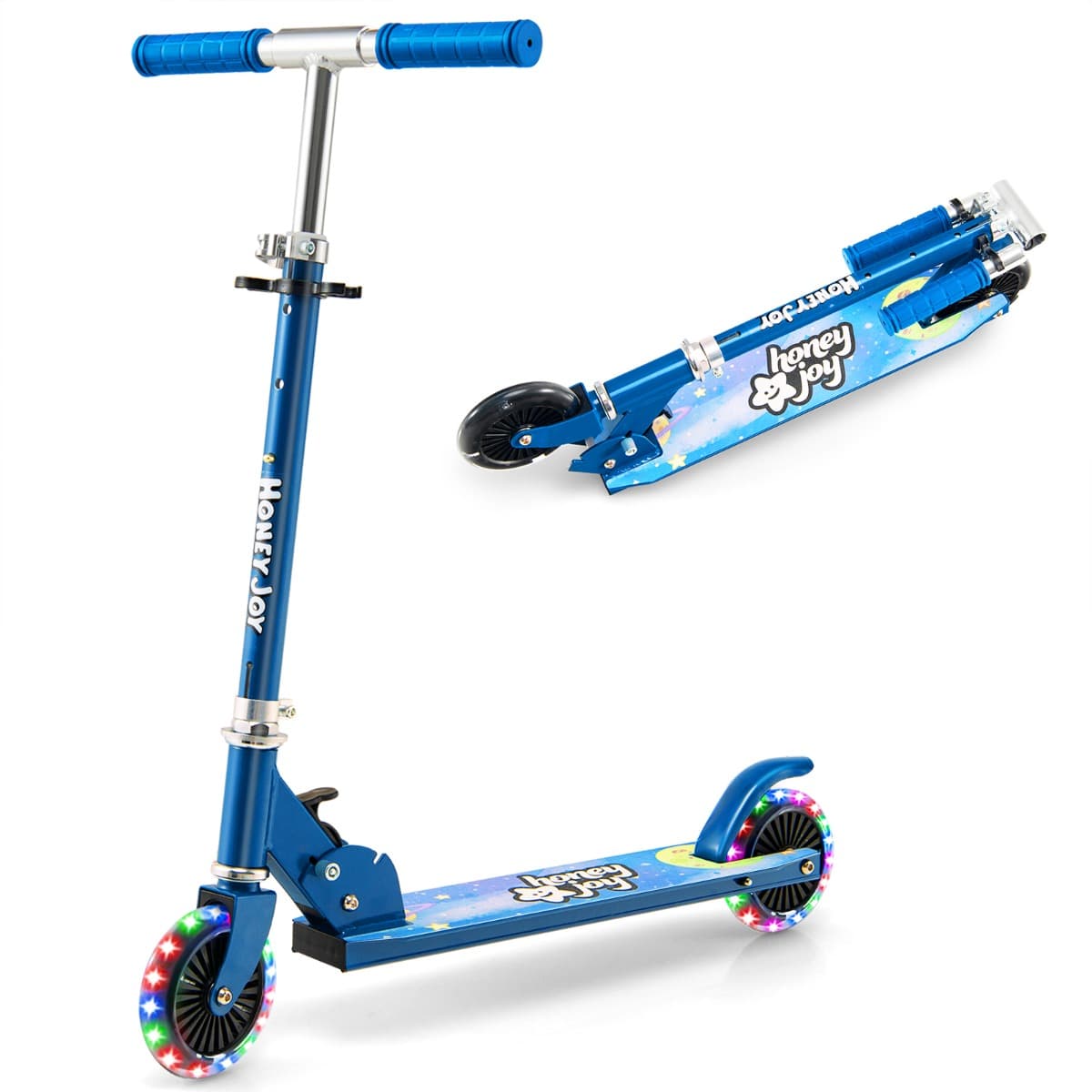 CostwayTrottinette Enfant 2 Roues Clignotantes Automatiques Bleu Foncé