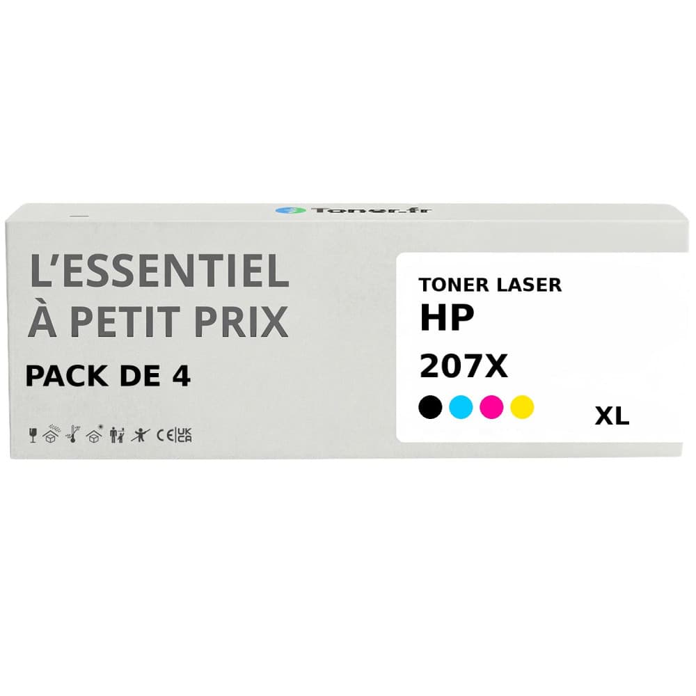 Pack de 4 toners compatible HP 207X Noir et couleurs
