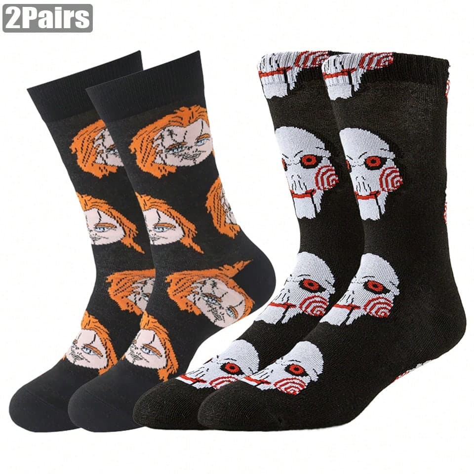 2 paires de chaussettes pour hommes Anime Chuky dessin animé Gamers, chaussettes fantaisie