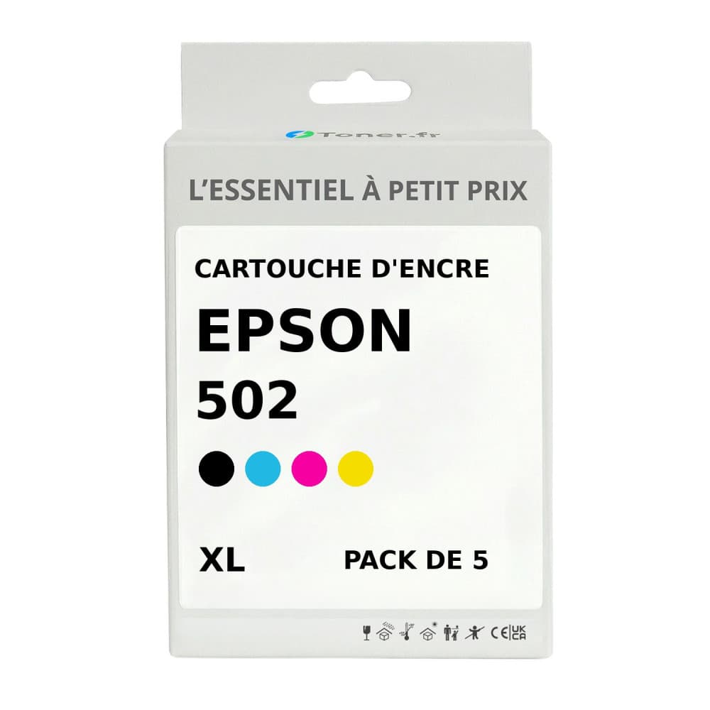 Pack de 5 cartouches d'encre compatibles Epson 502 XL Noir et couleurs