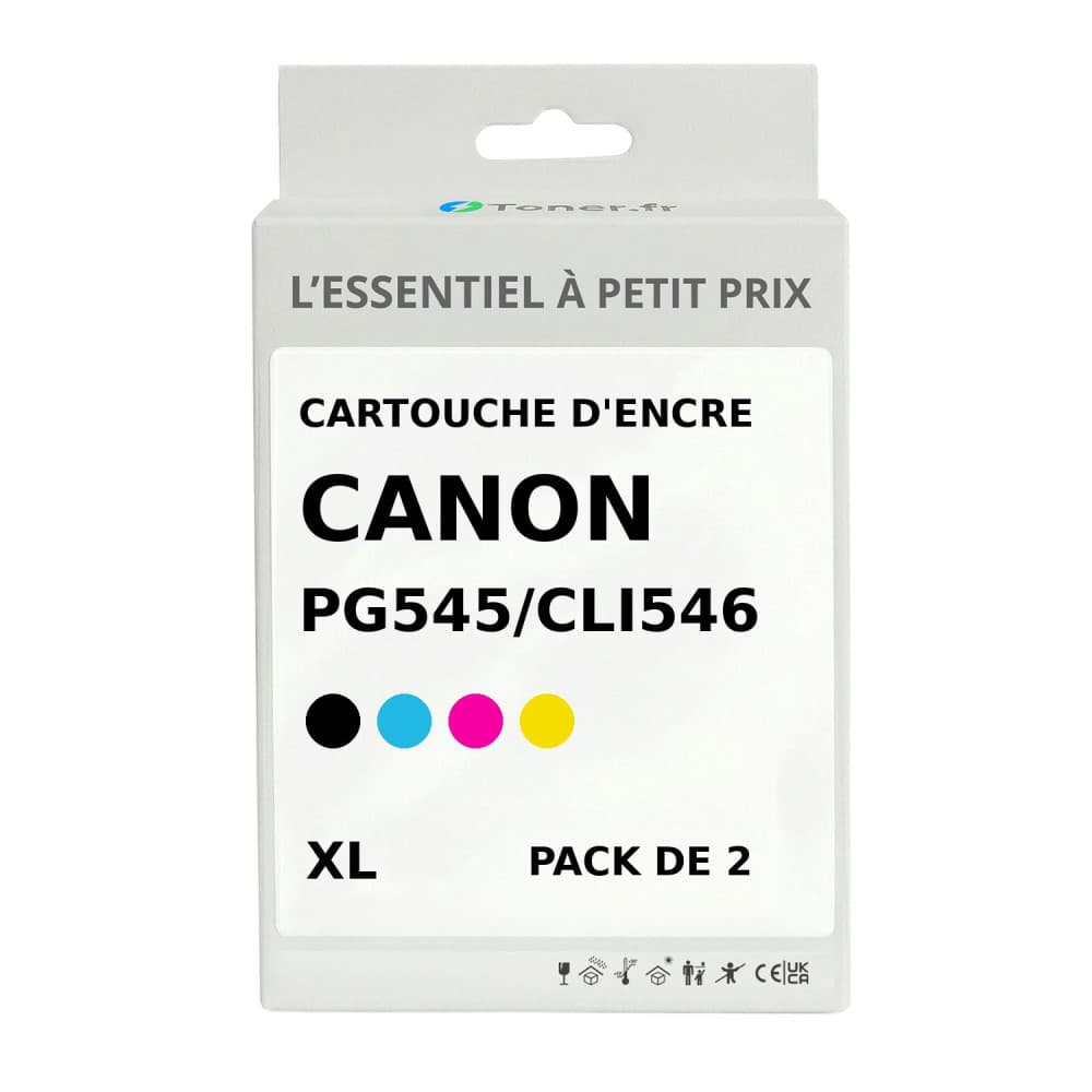 Pack de 2 cartouches d'encre compatibles Canon PGI545/CLI546 XL Noir et couleurs