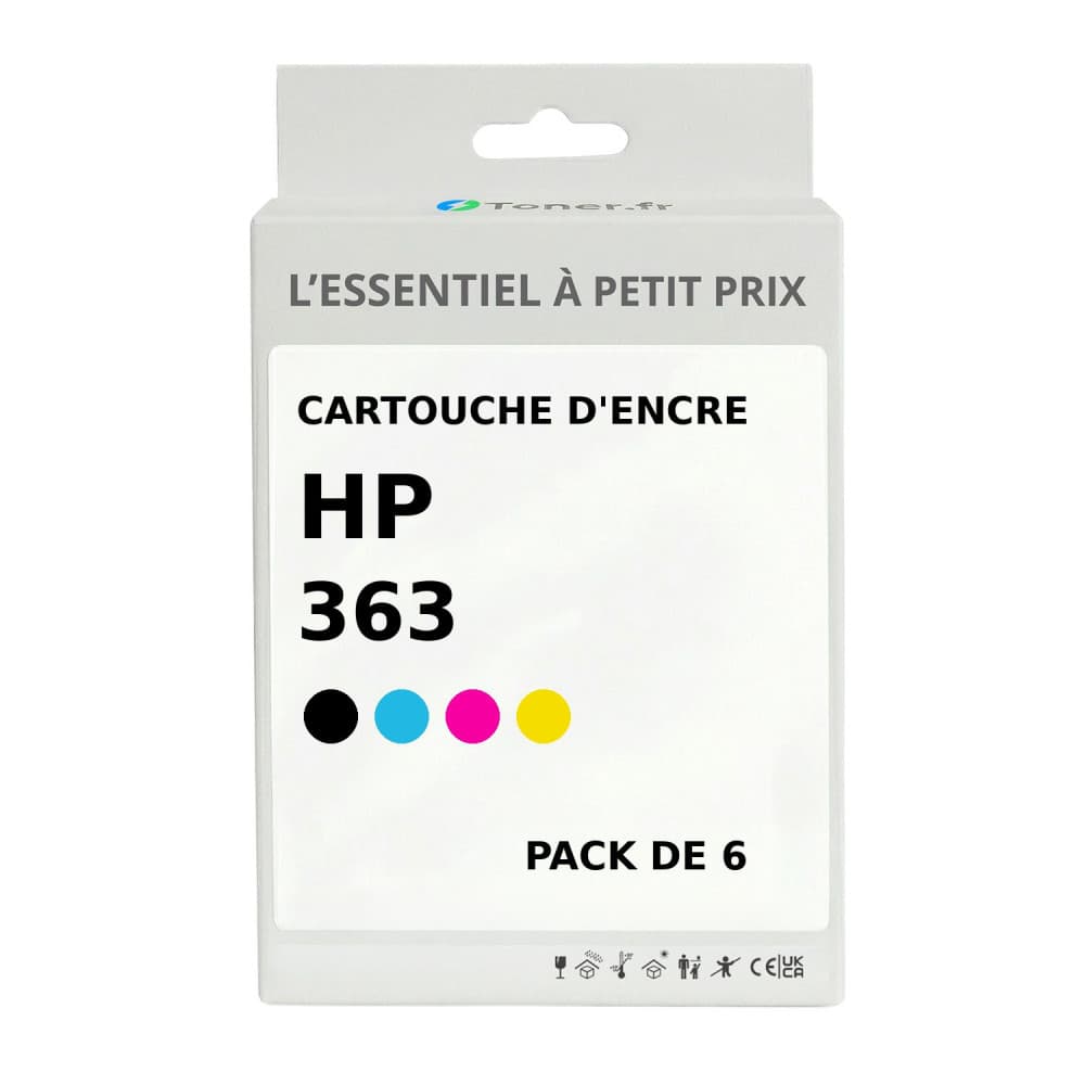Pack de 6 cartouches d'encre compatible Hp 363 XL Noir et couleurs